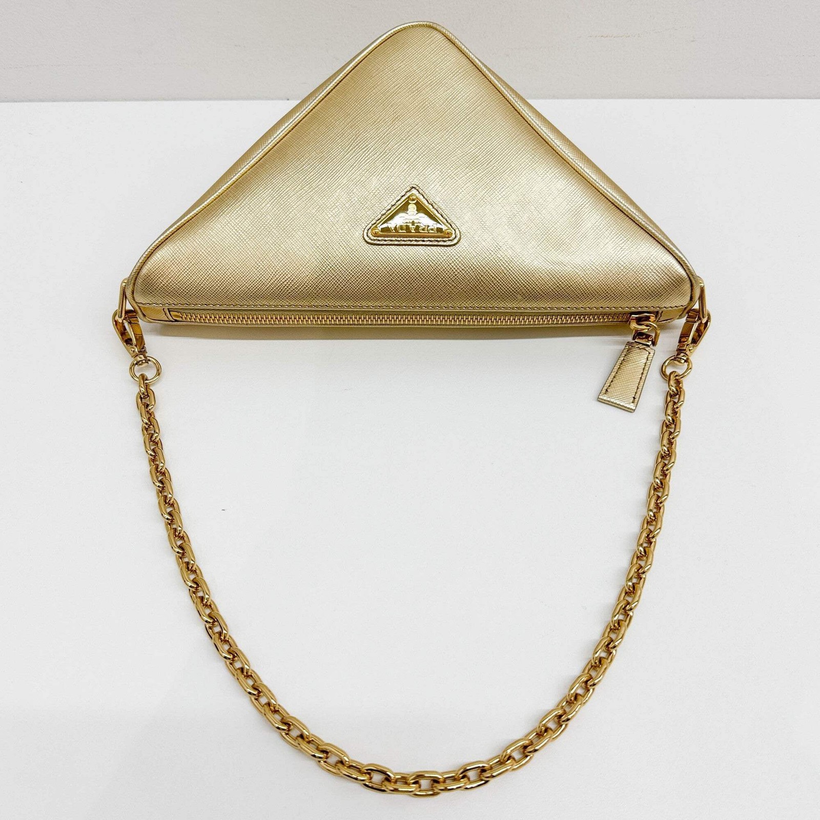 PRADA Triangle Gold Leather Two Way Bag thumbnail 7