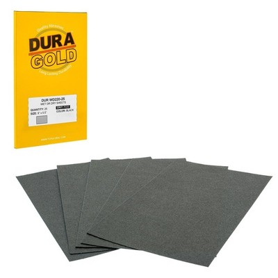 Dura-Gold Premium 220 Grit Wet or Dry Sandpaper Sheets, 5-1/2'' x 9'', Box of 2...