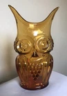 VINTAGE GLASS OWL VASE RAINBOW VIKING BLENKO ERA  GOLDEN TOPAZ 9"