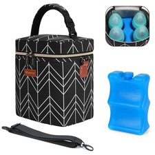 Black Wave Insulated Breastmilk Cooler Travel Bag Ice Pack 4 Bottles 9 Oz