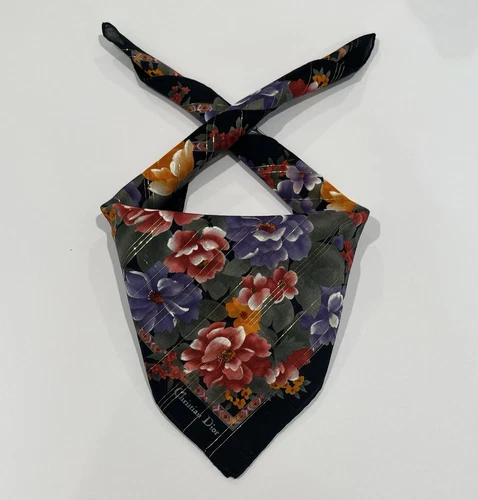 Mouchoirs Christian Dior vintage femme écharpe fleurie coton poche carré 20"