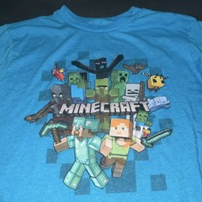 Mojang Minecraft Boys XL 14/16 Blue Long Sleeve Graphic T-Shirt Steve Creeper
