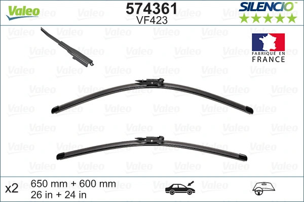 Balai d'essuie-glace Valeo 574361 pare-brise avant OE 2E1955421A 2E1998002