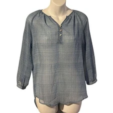 Olive And Oak Blue Chambray Textured Sheer Blouse Long Sleeve Peasant Top XS