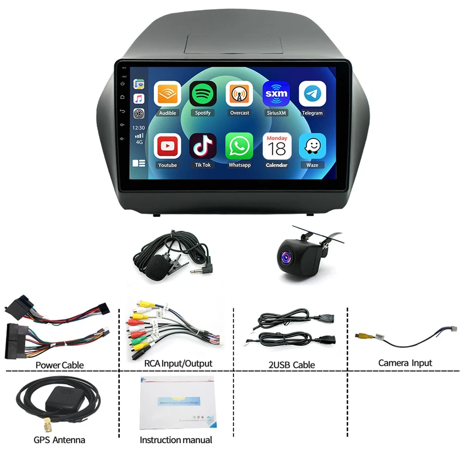 4G+64G Autoradio Wireless Carplay Android Auto GPS FM für Hyundai IX35 2010-2015 - Bild 3 von 4