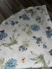 Blue Flowery 72 Inch Round Tablecloth. Bees And Butterfly Design Creamy White