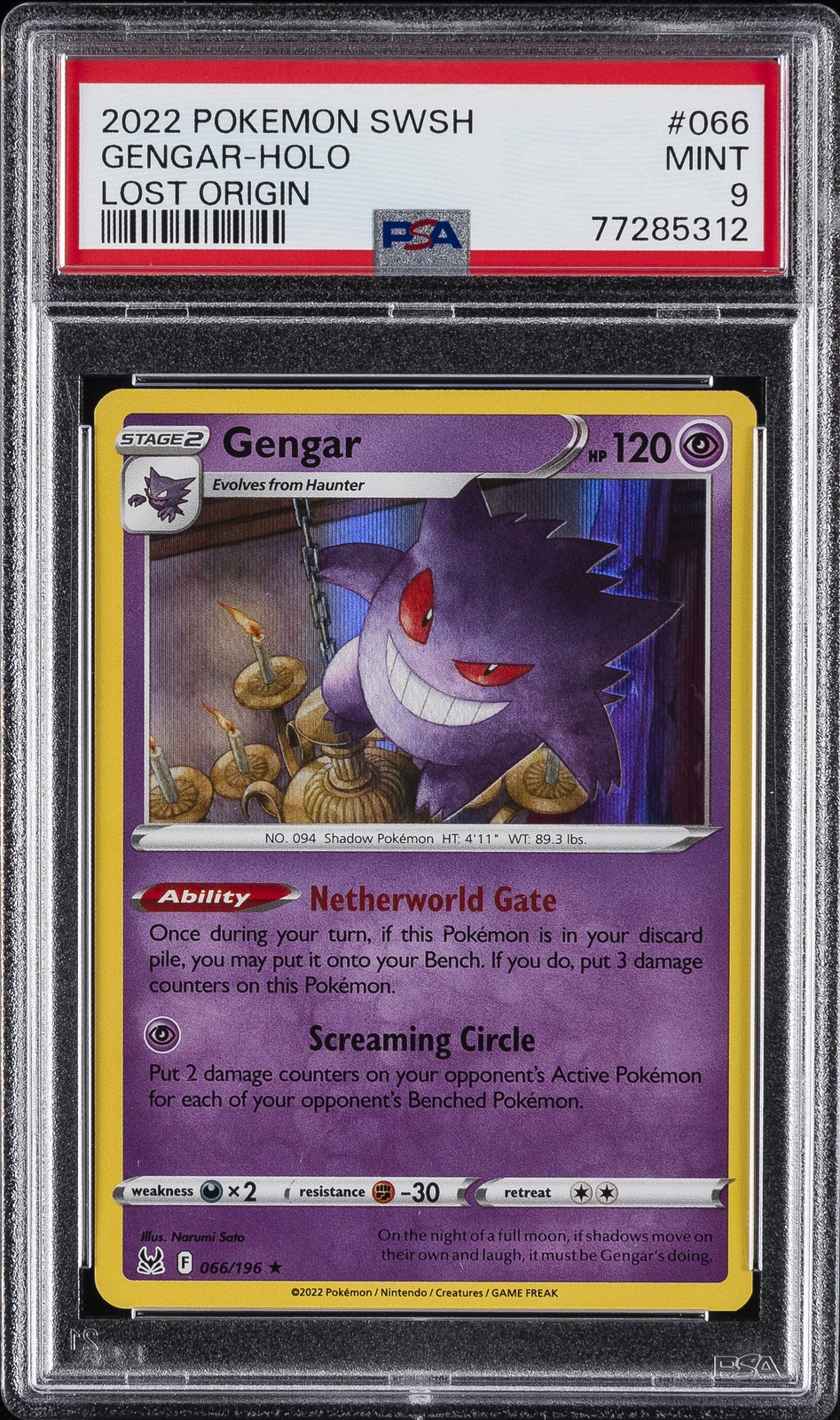 2022 POKEMON SWORD & SHIELD LOST ORIGIN #066 GENGAR-HOLO PSA 9