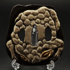 Japanese Sword Tsuba Toad Design Copper Inlay Gold Silver Samurai Fitting