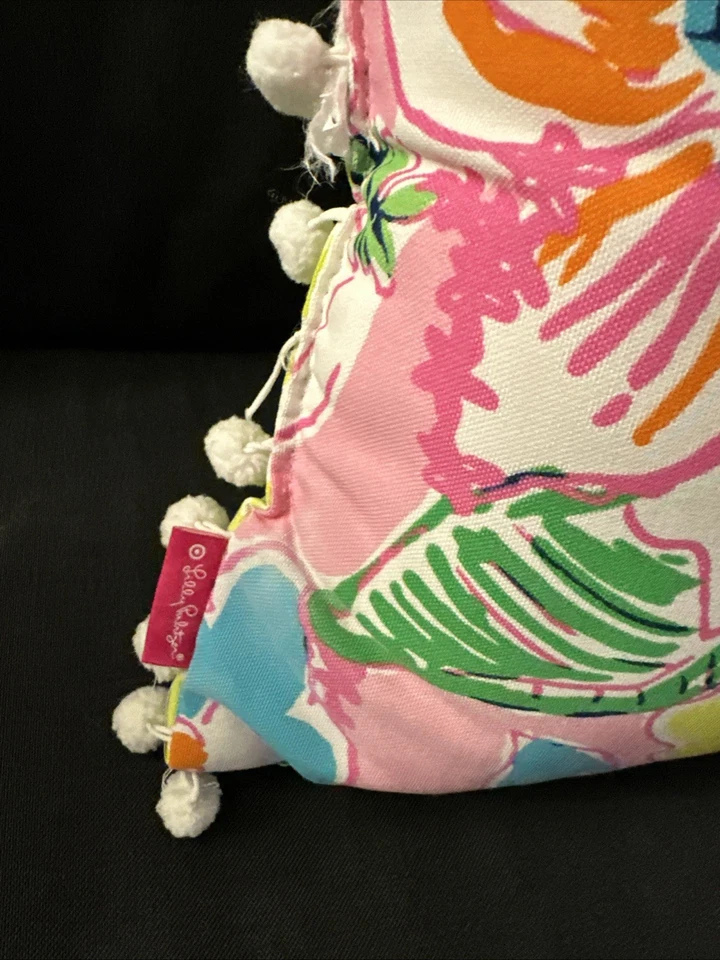 Lilly Pulitzer Reversible Floral Pom Pom 17” Decorative Pillow - Image 3 of 4