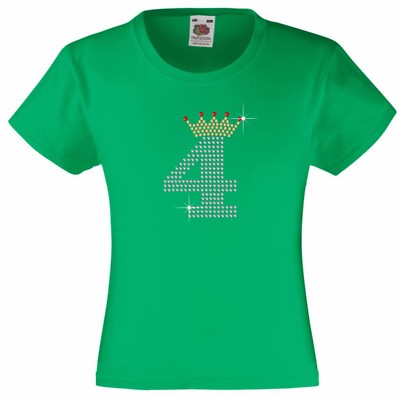 T-Shirt Nummer 4 Geburtstag für Mädchen Kristall Strasssteine / Diamanté verziert