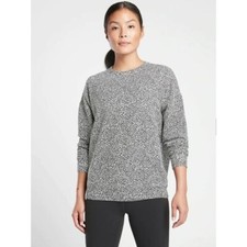 Athleta Balance Pullover Black  White Micro Cheetah Crewneck Sweatshirt M