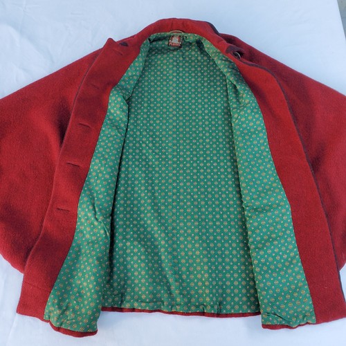 Cappotto vintage Loden Plankl lana austriaca rosso/verde lino floreale 1 bottone missin - Foto 8 di 14