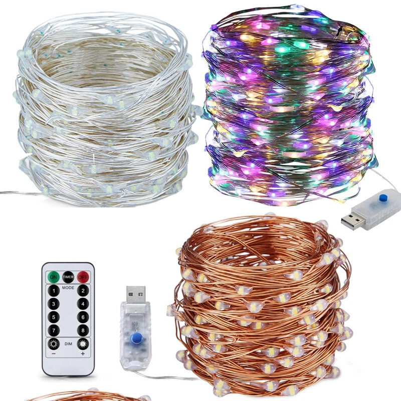 USB Twinkle LED String Fairy Lights 5-20M 50/100/200LED Copper Wire Party Remote - Image 2 of 4