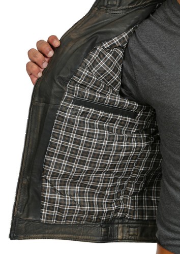 Mens Biker Style Real Leather Jacket Vintage Washed Rub Off Effect Lambskin Coat - Picture 6 of 9