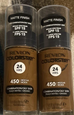 2 Revlon ColorStay 24 HR Foundation Pump Combination/Oily Skin 450 MOCHA Dúo PK