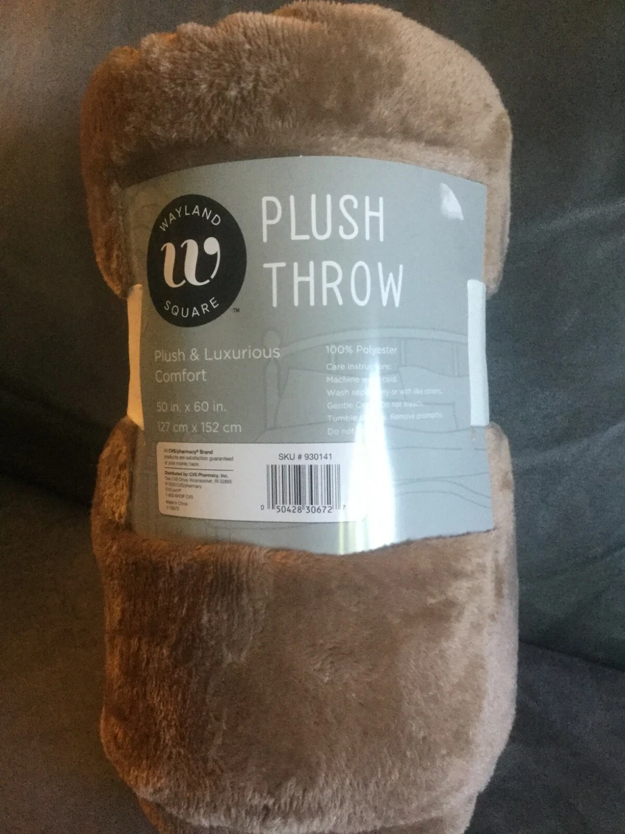 WAYLAND SQUARE DARK TAN PLUSH THROW BLANKET 50