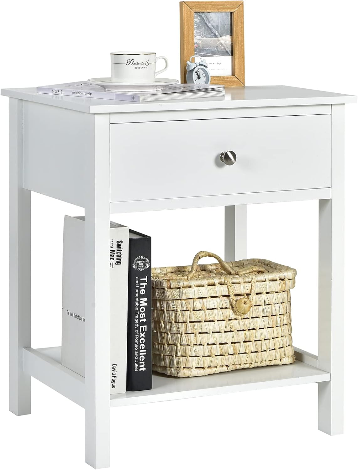 Wood Nightstand with Drawer and Open Shelf for Small Spaces and Compact Bedrooms-image
