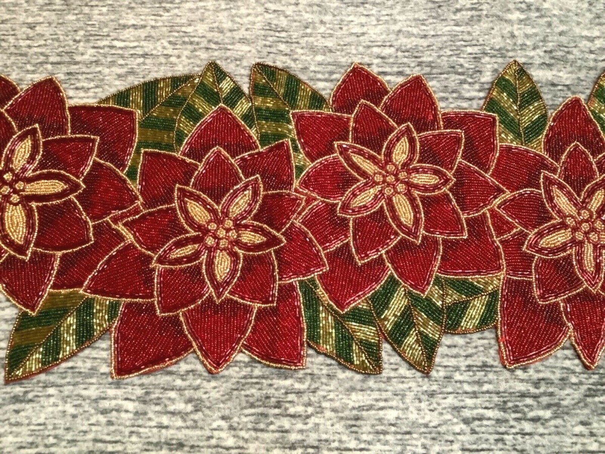 Elrene Home Fashions Poinsettia Elegance Jacquard Holiday Table Runner 13 X 70 Gold - View #8