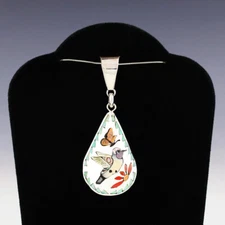 NATIVE AMERICAN ZUNI INLAY HUMMINGBIRD PENDANT BY QUINTIN QUAM