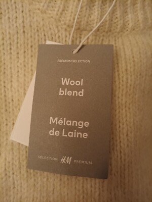 NWT H&M Men Regular-Fit Wool Mohair Blend Crew Neck Sweater Cream White Sz  M