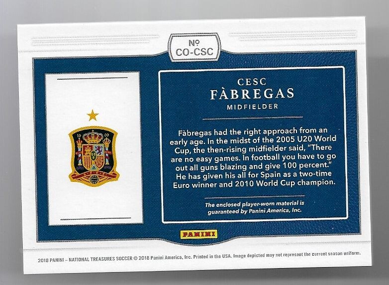 2018 Panini National Treasures Jersey Card : Cesc Fabregas #05/99 
