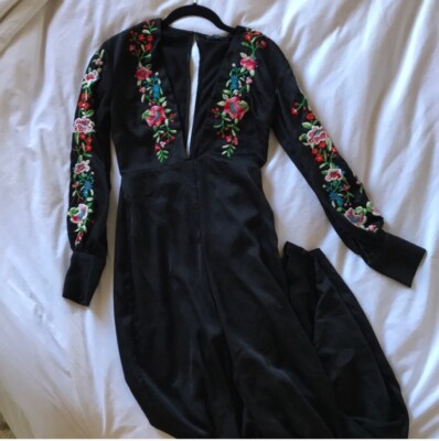 Nasty Gal Embroidery Black Flower Jumpsuit | eBay