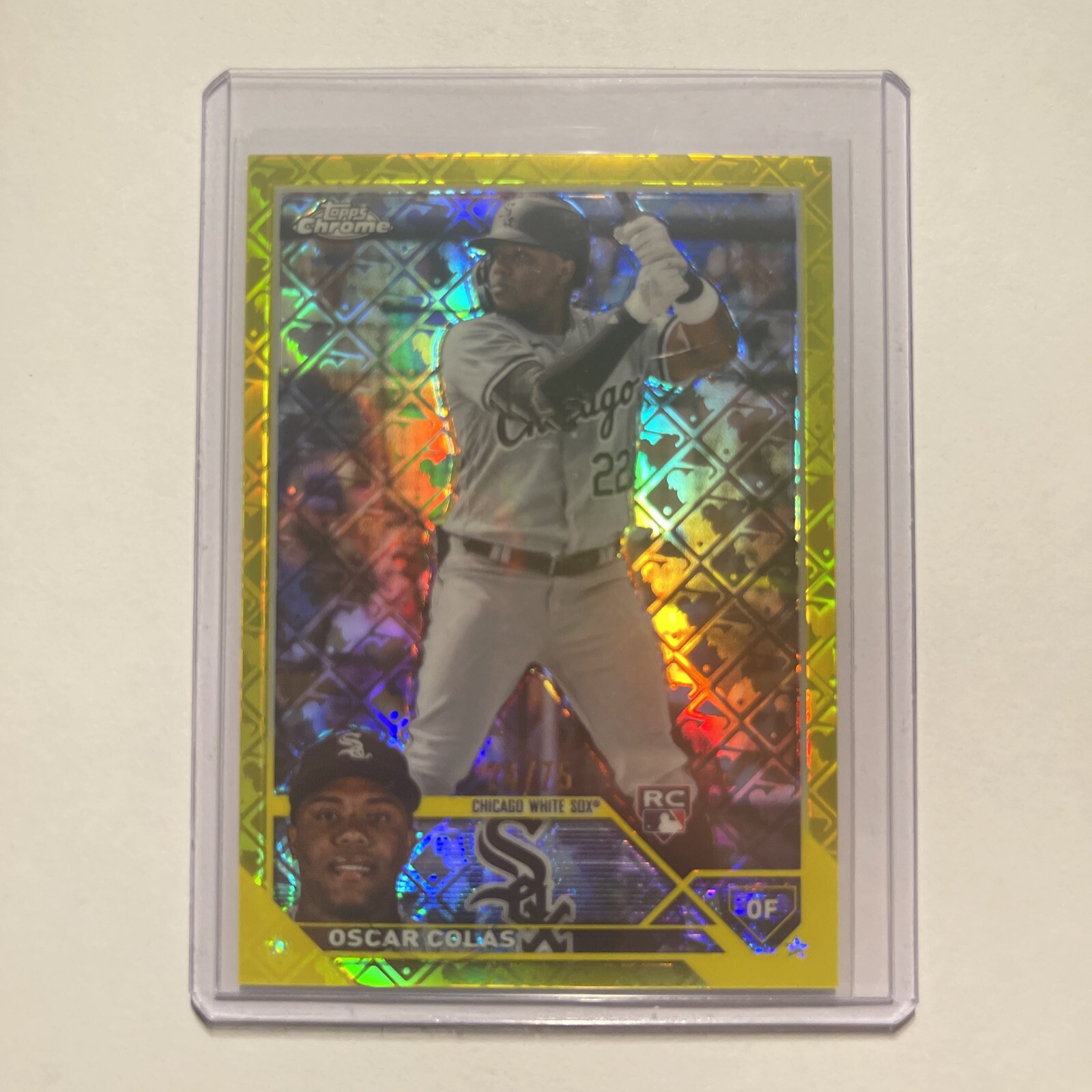 OSCAR COLAS 2023 Topps Chrome YELLOW LOGOFRACTOR 34/75 RC Rookie #145 White Sox