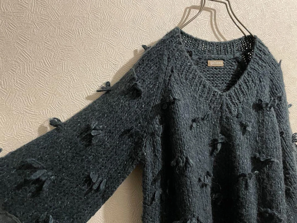 Túnica/suéter John Galliano malha esmagada renda manga 3/4 acrílico verde escuro - Imagem 4 de 4