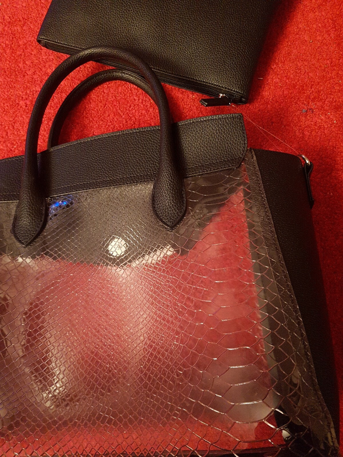 Primark Ladies Large Tote Handbag Black  Transparent mix mat. Inner pouch. BNWT image 6