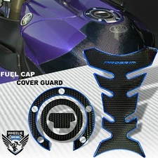 CHROMED BLUE&BLACK PRO GRIP FUEL TANK PAD+GAS CAP COVER FOR YAMAHA YZF R1/R6/FZ