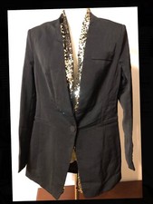 Zoyoyi Black Blazer Jacket Gold Sequin Lapel Collar Party Evening Blazer