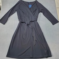 Lands End Dress Womens Large 14 16 Black Crepe Jersey Long Sleeve V Neck