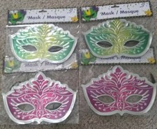 Brand New Mask/Mardi Gras Lot Of 4 Green/Pink