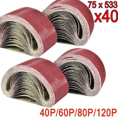 5x Schleifbänder 75x533mm | Korn 40-400 Verfügbar | Baumwollgewebe | Für Bandschleifer