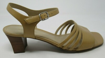 NATURALIZER WOMEN'S TAPER STRAW BROWN LEATHER ANKLE STRAP OPEN-TOE SANDALS 6.5/M