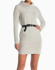$275 Rd Style Women'S Grey Cowl Neck Long Sleeve Pullover Sweater Dress Size L