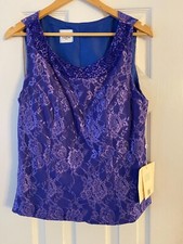 Lan Ting Bride NWT Blue Purple Lace Beaded Sleeveless Formal Dressy Top Size M