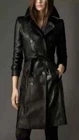 WOMEN'S TRENCH COAT STYLISH BLACK GENUINE REAL LEATHER/WALKING COAT