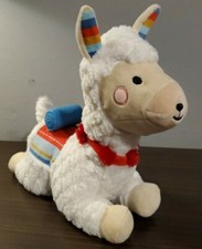 FAO Schwarz Llama Alpaca Plush Furry White Laying With Rainbow Blanket