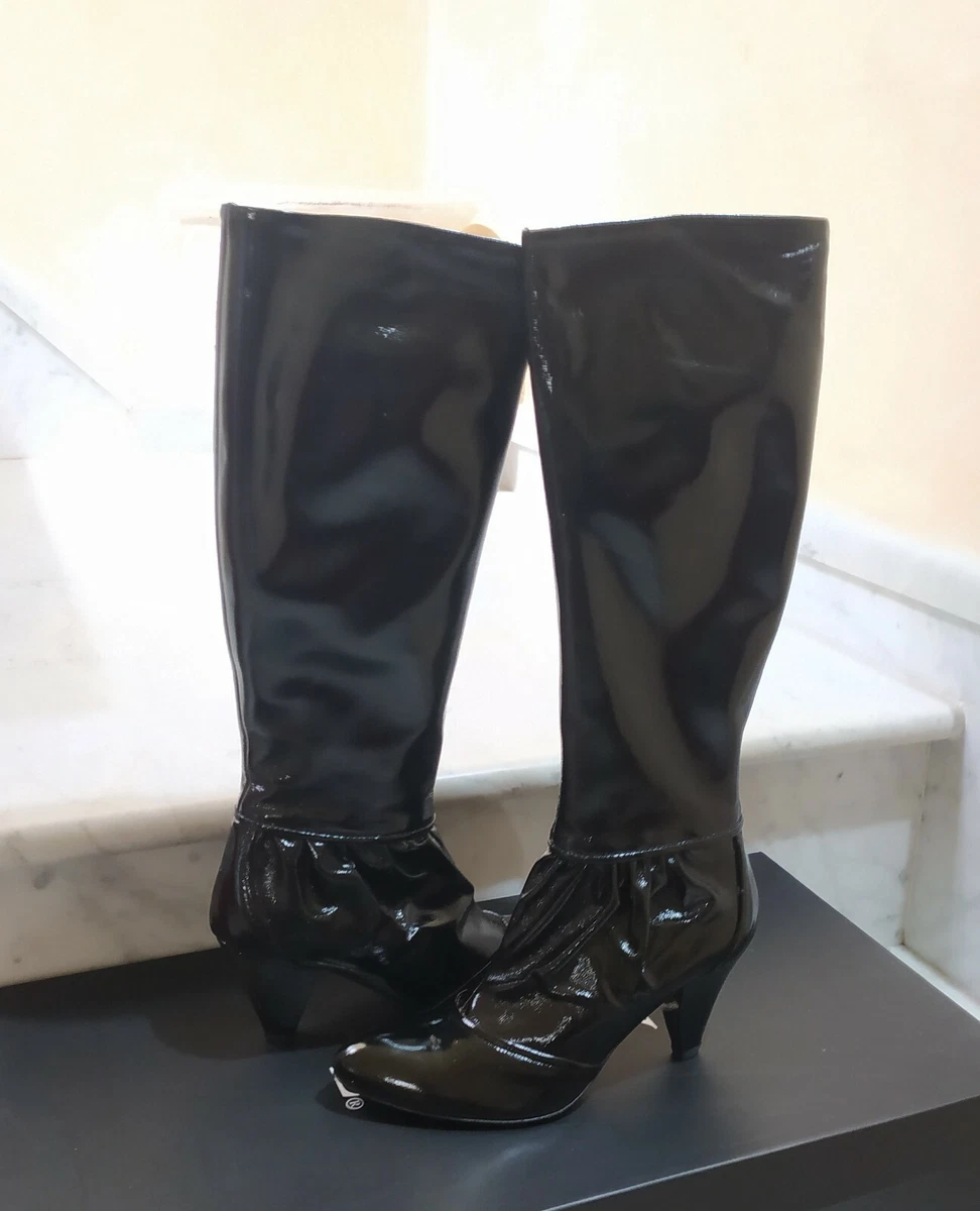 Stivali Donna KATE Vernice Nera Tg 38 Suola in Vero Cuoio Made In