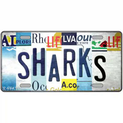 Sharks Strip Art 24'' X 12'' Large Metal Sign