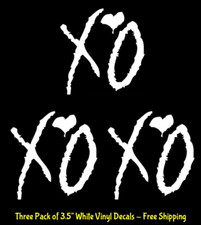 XO Love Three 3" White Vinyl Decals - Car Truck Windows laptop notebook Mugs