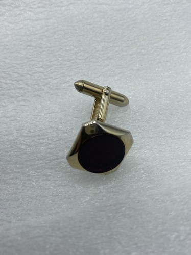 Vintage Single (1) Ruby Dark Red Dtone/Glass Cufflink Gold-tone Square - Picture 7 of 11