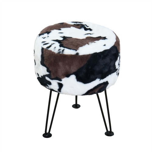 Cow Print Vanity Stool Chair Soft Faux Fur Chair Makeup Stool with 4 Metal Legs - Picture 18 of 74