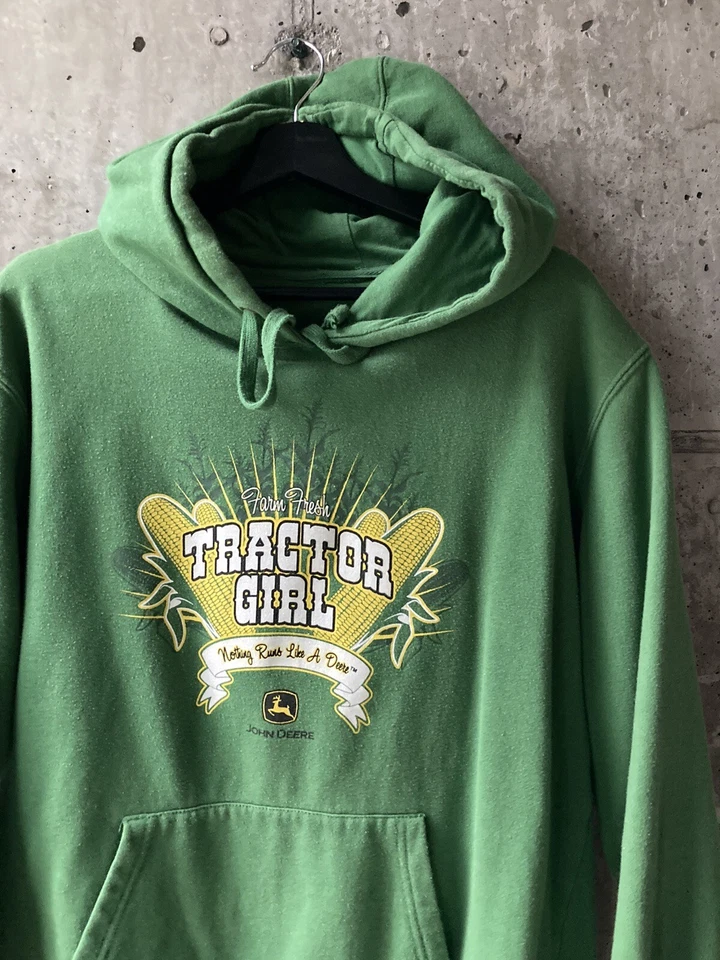 Sudadera con capucha grande para mujer John Deere verde granja fresca tractora niña Foto 2 de 4