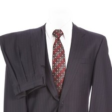 Jos A Bank Navy Blue Pinstripe 2 Button Single Vent 42 Long 38x30 Suit Pleated