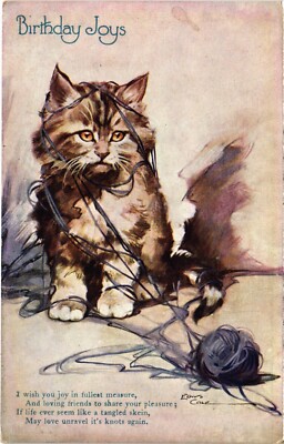 PC KATZEN KÜNSTLER SIGNIERT COLE GEBURTSTAG FREUDEN VINTAGE POSTKARTE (b61340)