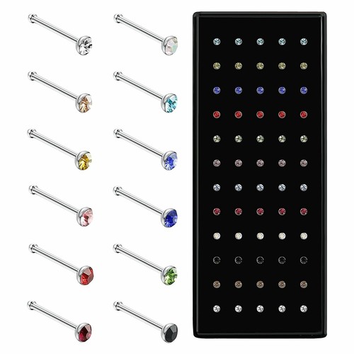 60 Stück CZ Nasenstecker 22G Edelstahl Ringe Knochen Pin Körper Piercing Schmuck - Bild 14 von 14