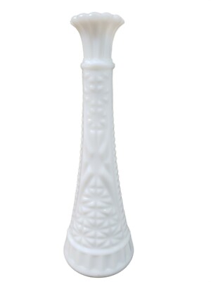 Anchor Hocking Stars & Bars Flower Bud Vase 9 Inch Milk Glass Made In USA