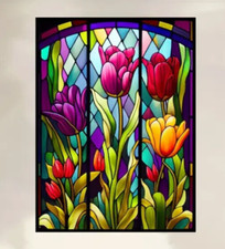 Tulips on Stained Glass Diamond Painting Craft Kit-Size 11.8X15.7